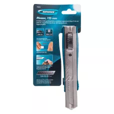 Нож GROSS 195 мм, металлический корпус, выдвижное сегментное лезвие 25 мм (SK-5), металлическая направляющая, клипса для ремня 78896