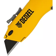 Нож DENZEL 19мм, сменное трапециевидное лезвие, SK4, алюминиевый корпус, торцевой зажим
