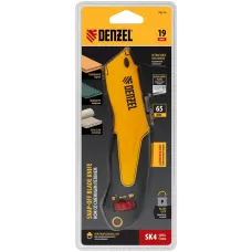 Нож DENZEL 19мм, сменное трапециевидное лезвие, SK4, алюминиевый корпус, торцевой зажим