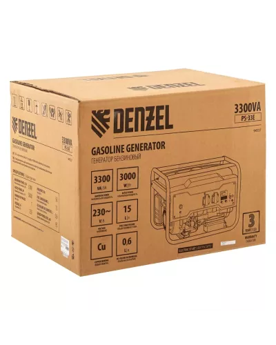 Генератор бензиновый PS-33E, 3.3 кВт, 230В, 15 л, электростартер Denzel