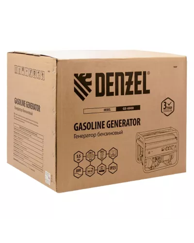 Генератор бензиновый GE 6900, 5.5 кВт, 220 В/50 Гц, 25 л, ручной старт Denzel