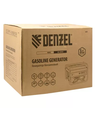 Генератор бензиновый GE 8900, 8.5 кВт, 220 В/50 Гц, 25 л, ручной старт Denzel
