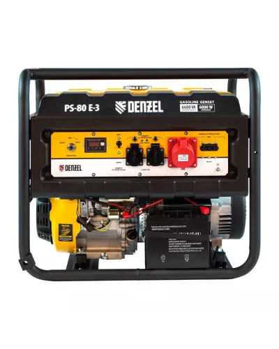 Генератор бензиновый PS 80 E-3, 6.6 кВт, 400 В, 25 л, электростартер Denzel