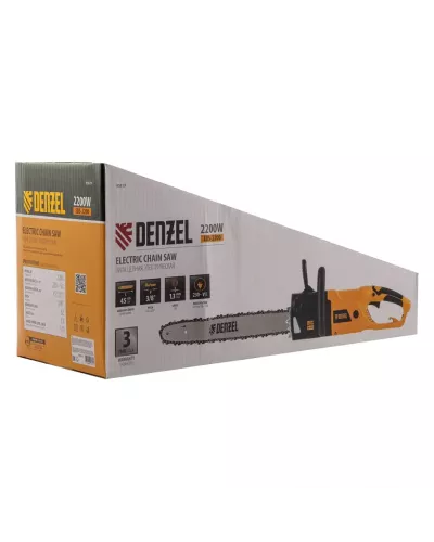 Пила цепная электрическая EDS-2200, 2.2 кВт,продольная, шина 45 см, шаг 3/8, паз 1.3 мм, 62 звена Denzel