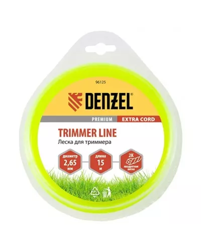 Леска для триммера двухкомпонентная, квадратная 2.65 мм x 15 м Extra cord Denzel