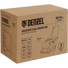 Виброплита бензиновая DENZEL VC-30W, 30 кН, 60*45 см, 196 см3, бак для воды