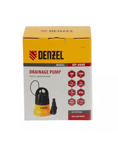Дренажный насос DP500E, 500 Вт, подъем 7 м, 7000 л/ч Denzel
