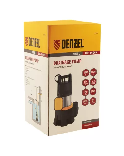 Дренажный насос DP1400X, 1400 Вт, подъем 11 м, 25000 л/ч Denzel