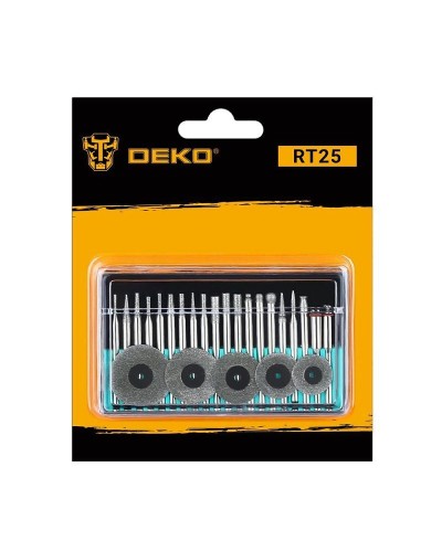 Набор шарошек и отрезных дисков с алмазным напылением для гравера + держатели RT25 (SET 25) DEKO 065-0681