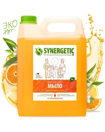 Жидкое биоразлагаемое мыло SYNERGETIC Фруктовый микс для рук и тела, 5л